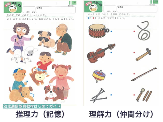 学研通信講座・幼児コース(知恵推理力「記憶」・理解力「仲間分け」の教材)