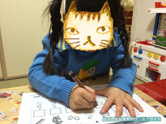 通信教育「がんばる舎」幼児コース「すてっぷ」教材を学習している様子