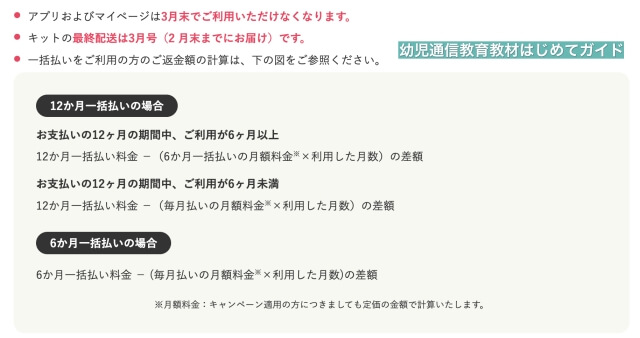 通信教育「ワンダーボックス」1年払いしている方で解約する方の返金額(6ヶ月未満と6ヶ月以上)