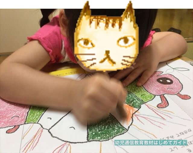 通信教育「幼児ポピー」お試し教材を学習している様子(山折り/塗り絵)